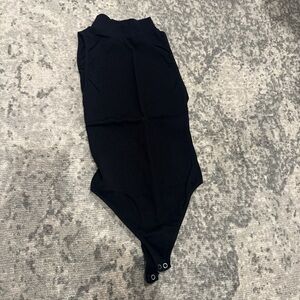 Black Sleeveless Ribbed Snap-Front Bodysuit